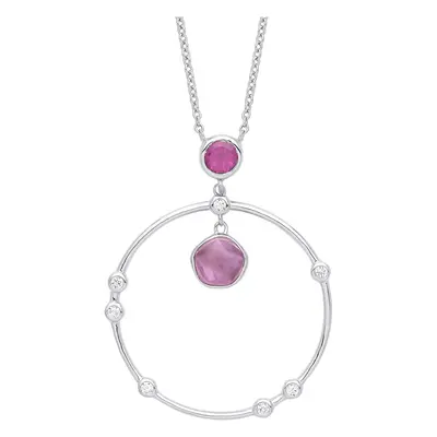 Jewelco London Ladies Silver Lilac Hot Pink irregular Amethyst CZ Pendulum Swing Orbit Circle La