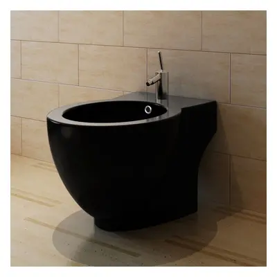 vidaXL Bidet Stand Black Ceramic Round Bathroom Toilet Washing Sink Fixture