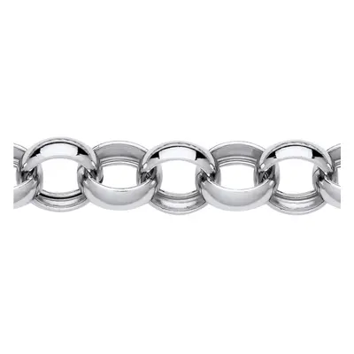 Jewelco London Ladies Rhodium Plated Sterling Silver Chunky Round Link Belcher Chain Bracelet 15