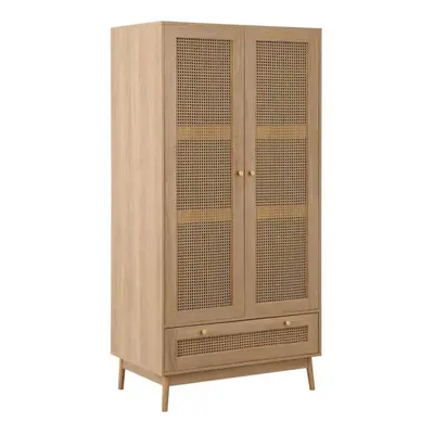 Brown Oak Door Wardrobe Rattan Drawer Birlea Croxley Mid Century Modern