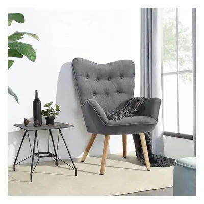 (Grey) Linen Upholstered Tufted Button Accent Armchair