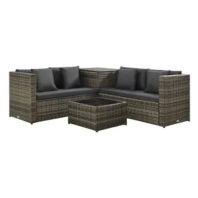 vidaXL Garden Lounge Set with Cushions Piece Poly Rattan Grey Sofa and Table