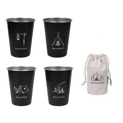 (Black) 4pcs Outdoor Camping Cup Portable Food Grade Stainless Steel Barbecue Juice Coffee Cup S