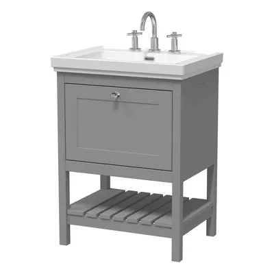 Traditional Furniture Floor Standing Drawer Vanity & Tap Hole Fireclay Basin, 600mm, Cool Grey