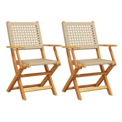 (beige, pcs) vidaXL Garden Chairs Outdoor Dining Chair Solid Wood Acacia and Poly Rattan