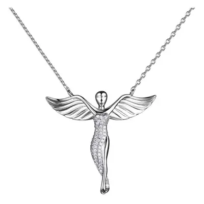 Solid Sterling Silver Chain Necklace The One Jewelry Zirconia Angel-shaped Inch