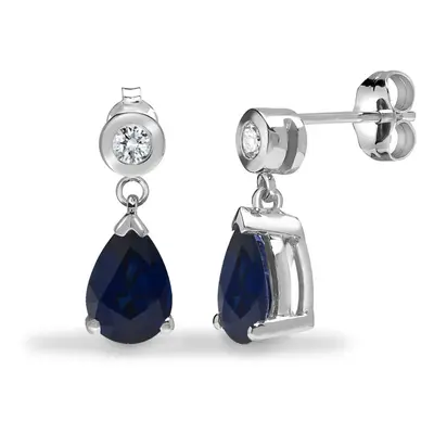 Jewelco London 9ct White Gold Rub Over Set H I1 0.08ct Diamond and Pear Blue 1.8ct Sapphire Tear