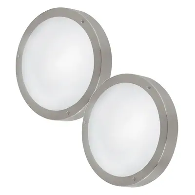 2 PACK IP44 Outdoor Wall Light Round Stainless Steel 11W LED Porch Lamp