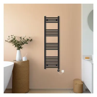 (Black, 1400x400mm) NRG Prefilled Thermostatic Electric Straight Heated Towel Rail Radiator