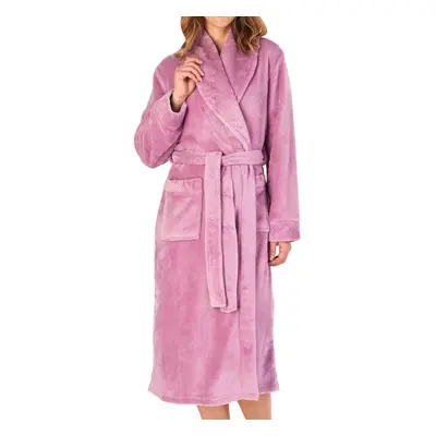 (Heather, - UK 24/26) Slenderella Womens Shawl Collar Waffle Detail Fleece Dressing Gown