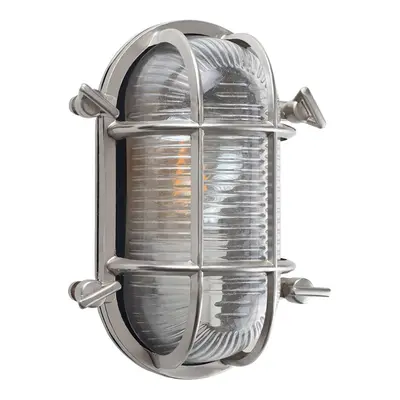 Modern IP64 Rated Oval Nautical Design Frosted Lens and Polished Aluminium Metal Outdoor Wall Li