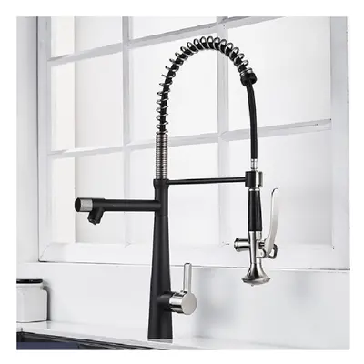 (Black and Brushed Nickel, Square Handle) Kitchen Faucet with Flexible Pull-Down Sprayer