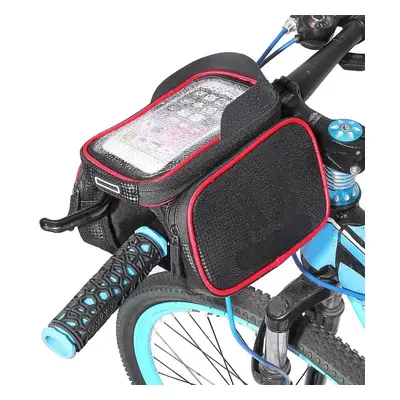 (Blue) Mobile Phone Bicycle Front Bag Frame Case Tube Touch Screen Bilateral