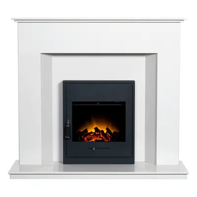 Adam Alora Crystal White Marble Fireplace with Oslo Black Electric Fire, Inch