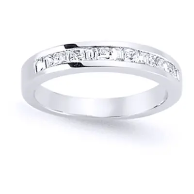 (M) Jewelco London Ladies Rhodium Plated Sterling Silver Princess Cut Cubic Zirconia Horizontal 