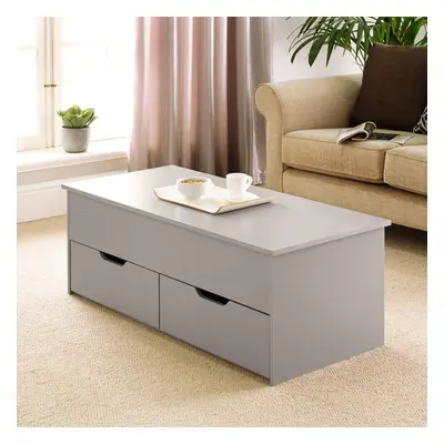 (Grey) Wooden Lift Up Top Coffee Table with Large Drawers