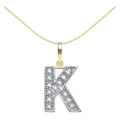 Jewelco London Solid 9ct Yellow and White Gold Cubic Zirconia 15mm San Serif Block Font Initial 