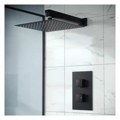 Rennes Concealed Thermostatic Overhead 200mm Square Rainfall Shower Mixer Set Matte Black