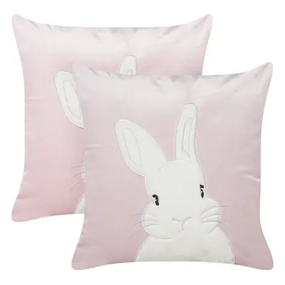 Set of Cushions IBERIS Velvet x cm Animal Pattern Embroidery Pink