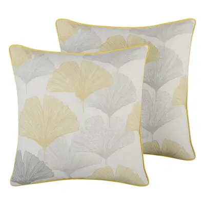 Set of Cushions Leaf Pattern x cm Multicolour CANDYTUFT