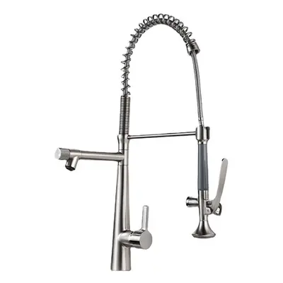 (Brushed Nickel, Round Handle) Kitchen Faucet with Flexible Pull-Down Sprayer