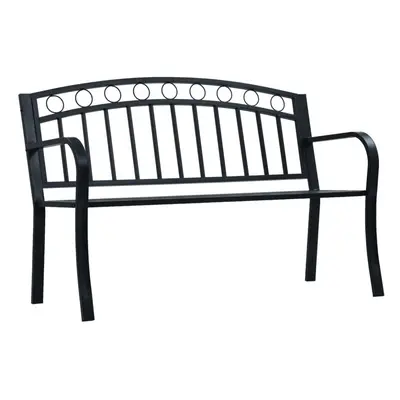 vidaXL Garden Bench 125cm Black Steel Wood Outdoor Patio Seating Furniture