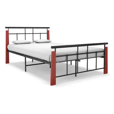 vidaXL Solid Oak Wood Bed Frame Metal 120x200 cm Bedroom Furniture Bedstead