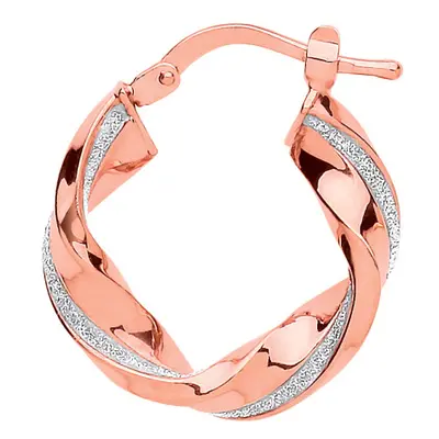 Jewelco London Ladies Rose Gold-Plated Sterling Silver Square Tube Twist Moondust Hoop Earrings 