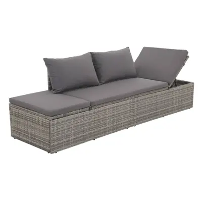 vidaXL Outdoor Lounge Bed with Cushion and Pillows Poly Rattan Grey Daybed