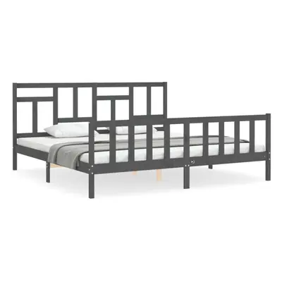 (grey, x cm) vidaXL Bed Frame Bed Base Wooden Bed with Headboard Super King Size Solid Wood