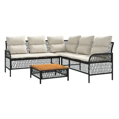 vidaXL Garden Sofa Set Piece with Cushions Outdoor Sofa Black Poly Rattan