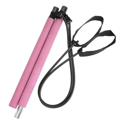 (Pink) Portable Yoga Exercise Pilates Bar Resistance Bands Workout Gym Stick Fitness Tools