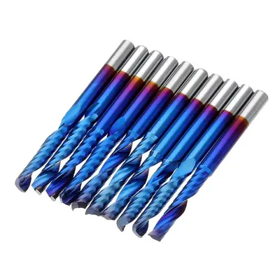 (3.175x3.175x17mm) 10pcs 3.175 Shank Blue Coated Single Flute End Mill Tungsten Carbide Spiral C