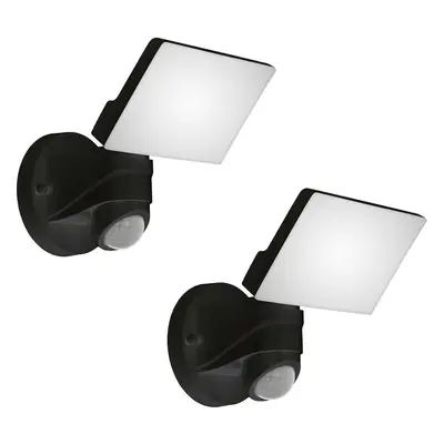 2 PACK IP44 Outdoor Wall Light & PIR Sensor Black Plastic 13W LED Lamp