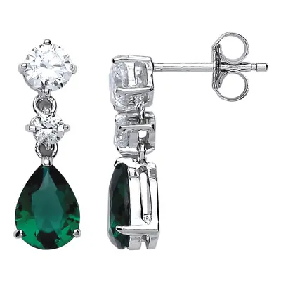 Jewelco London Ladies Sterling Silver Emerald-Green Pear Cubic Zirconia Tears of Joy Stud Earrin