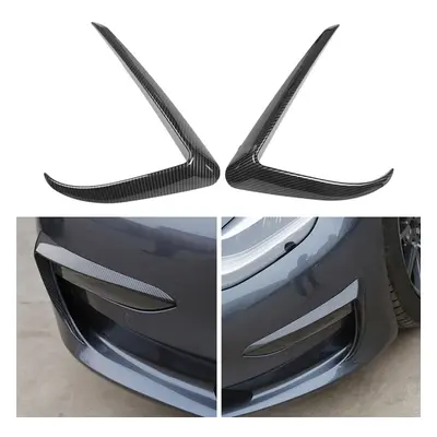 (Carbon Black) 2Pcs Carbon Fiber Front Foglight Eyebrow Eyelids Cover Trim Fit For Tesla Model