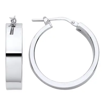 Jewelco London Ladies Rhodium Plated Sterling Silver Rectangular Tube Flat Band Hoop Earrings 23