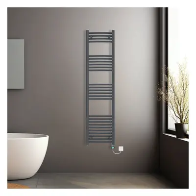 (Anthracite, 1600x400mm) Prefilled Electric Heated Towel Rail Radiator Curved Thermo Smart WiFi