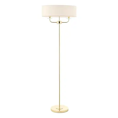 1.5m Twin Floor Lamp Brass & White Shade Bulb Standing Living Room Light Base