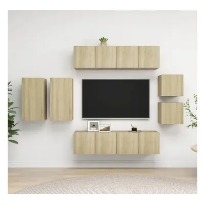 vidaXL TV Cabinet Set Piece Sonoma Oak Chipboard Furniture TV Stand Cabinet