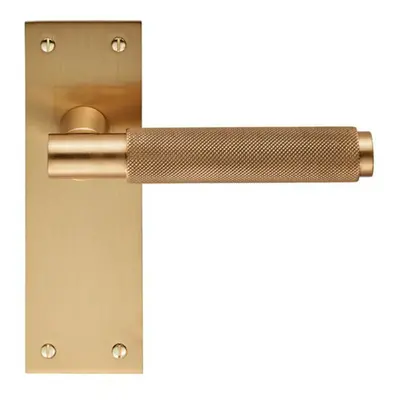 PAIR Knurled Round Handle on Slim Latch Backplate x 50mm Satin Brass