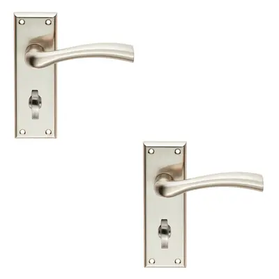 2x Chunky Curved Tapered Handle on Bathroom Backplate x 50mm Satin Nickel