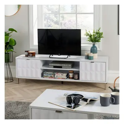 (White) Home Source Siena High Gloss TV Entertainment Stand Storage Unit