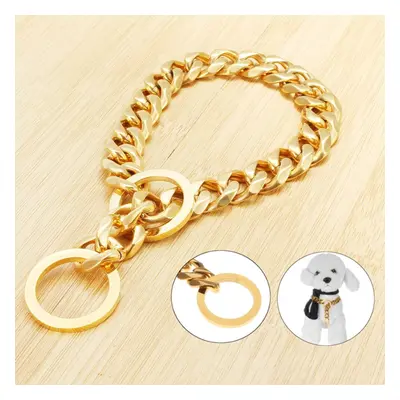 () 17mm Stainless Steel Gold Chain Dog Necklace Pet Collar Puppy Training Curb