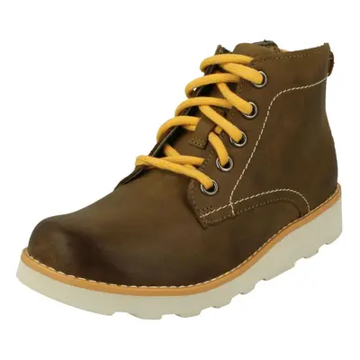 (Tan, UK Child) Boys Clarks Lace Up Detailed Boots Crown Hike K - G Fit