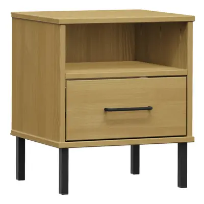 (brown) vidaXL Solid Wood Pine Bedside Cabinet with Metal Legs OSLO Multi Colours