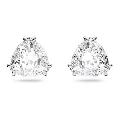 Swarovski White Stud Earrings, Clear Trillion Cut Crystal Earrings in a Rhodium Plated Setting, 