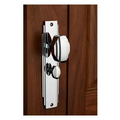 PAIR Line Detailed Door Knob on Bathroom Backplate x 45mm Polished Chrome