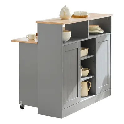 SoBuy FSB36-HG, Kitchen Island Sideboard with Sliding Doors and Foldable Worktop,Grey & Natural