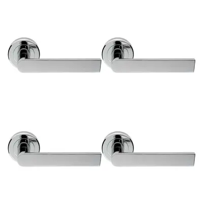 4x PAIR Flat Rectangular Bar Handle on Round Rose Concealed Fix Polished Chrome